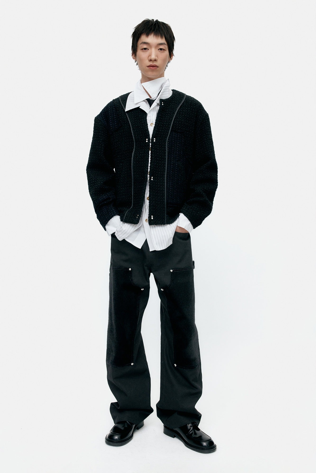 Andersson Bell - Faux Pony Hair Leather Carpenter Wide-Leg Jeans (Black) product image 1 | TRAB K-Fashion Australia