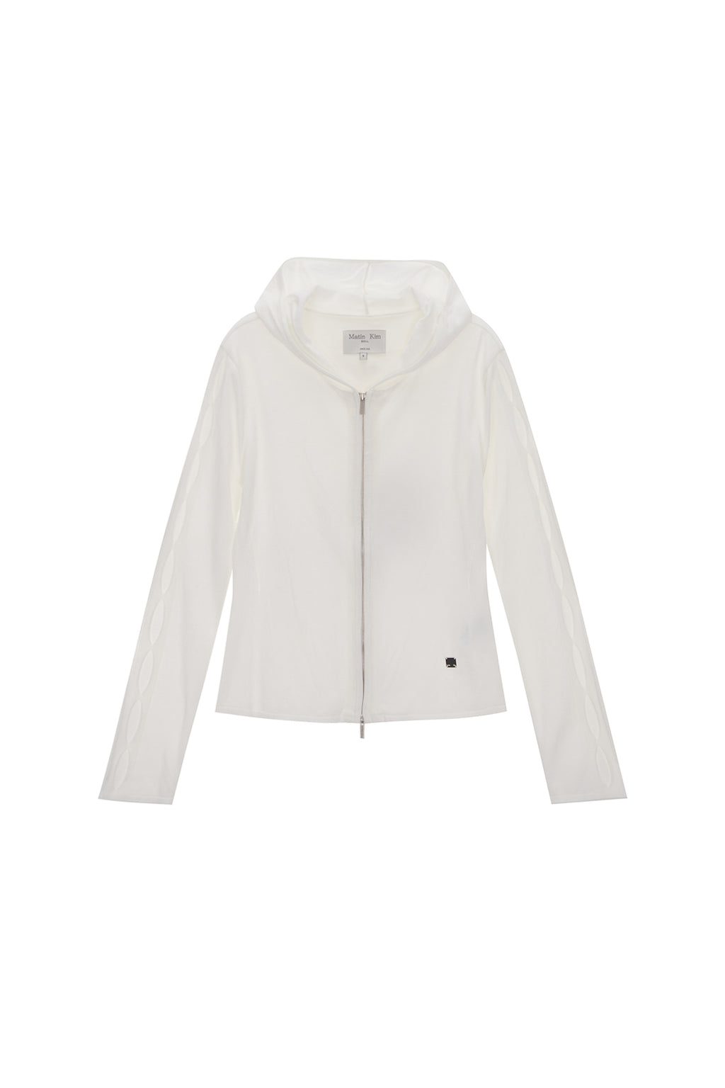 Matin Kim - Sleeve Hole Point Hoody Knit Zip Up (White) product image 1 | TRAB K-Fashion Australia