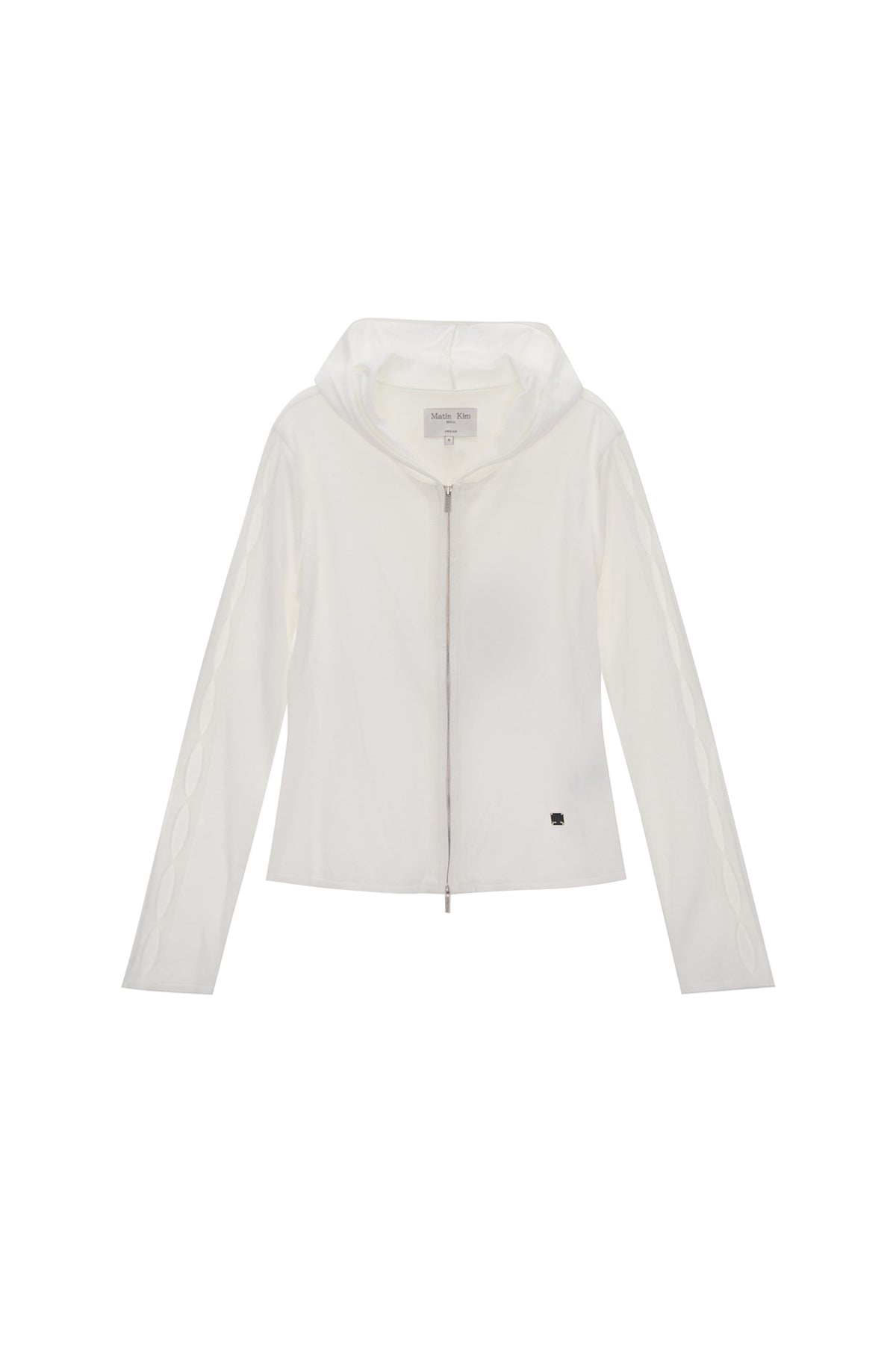Matin Kim - Sleeve Hole Point Hoody Knit Zip Up (White) product image 1 | TRAB K-Fashion Australia