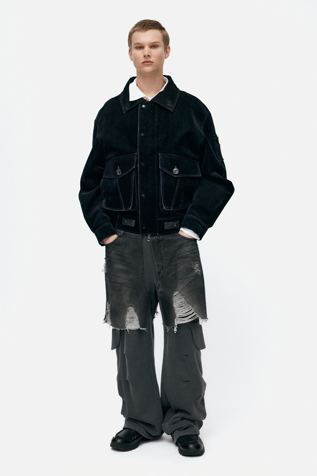 Andersson Bell - Unisex Rugged Denim-Inset Sweatpants (Black) product image 1 | TRAB K-Fashion Australia