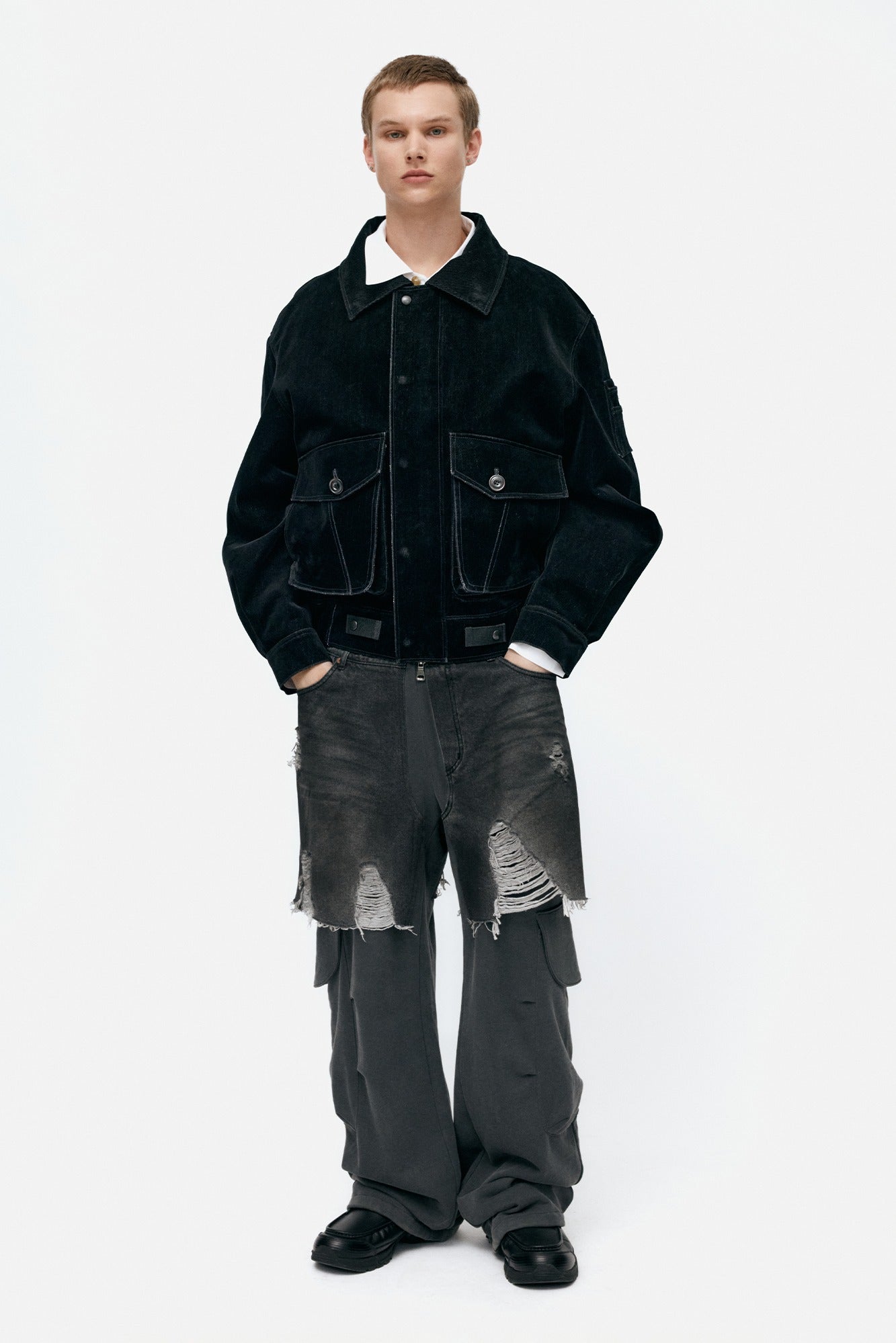 Andersson Bell - Unisex Rugged Denim-Inset Sweatpants (Black) product image 1 | TRAB K-Fashion Australia