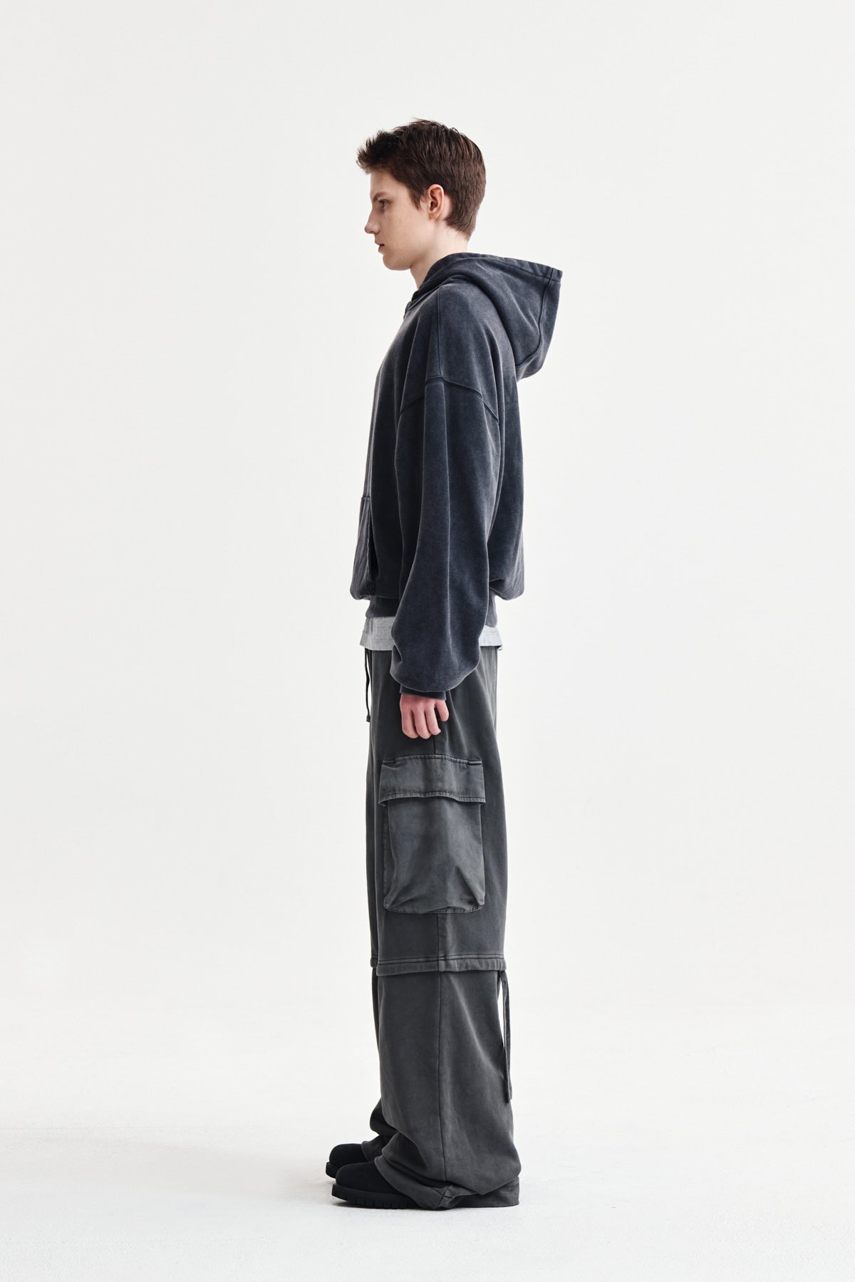 Matin Kim - Zipper Point Washed Hoody (Charcoal) product image 6 | TRAB K-Fashion Australia