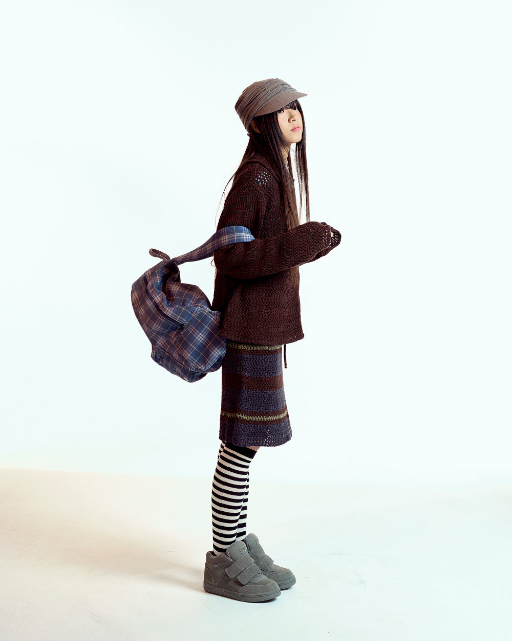 Coyseio - Chunky Sweat Check Backpack (Navy) product image 2 | TRAB K-Fashion Australia