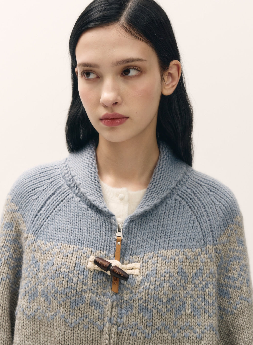Satur - (W) Cowichan Knit Zip-up Cardigan (Sky Blue) product image 4 | TRAB K-Fashion Australia