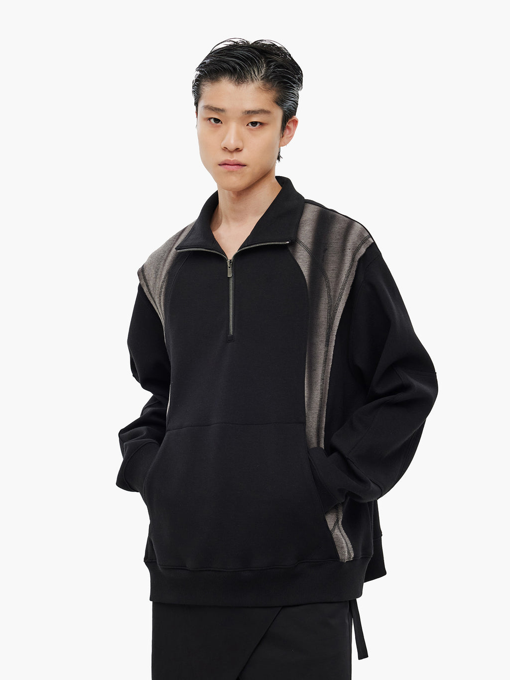 Jiyong Kim - Sun-Bleached Half Zip Sweatshirt (Black) product image 2 | TRAB K-Fashion Australia