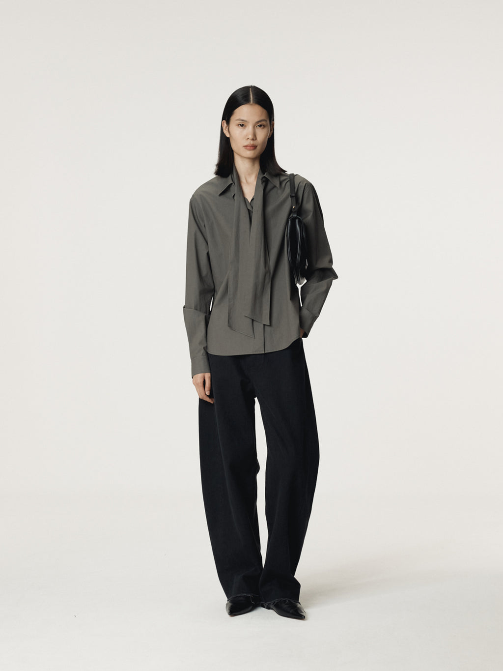 Recto - Powdery Cotton Scarf Shirt (Khakish Grey) product image 2 | TRAB K-Fashion Australia