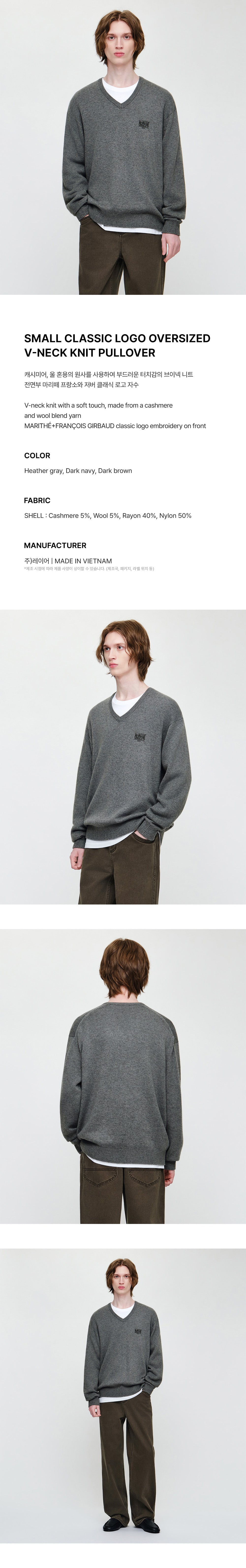 Marithe & Francois Girbaud - Small Classic Logo Oversized V-neck Knit Pullover (Heather Gray) product image 5 | TRAB K-Fashion Australia