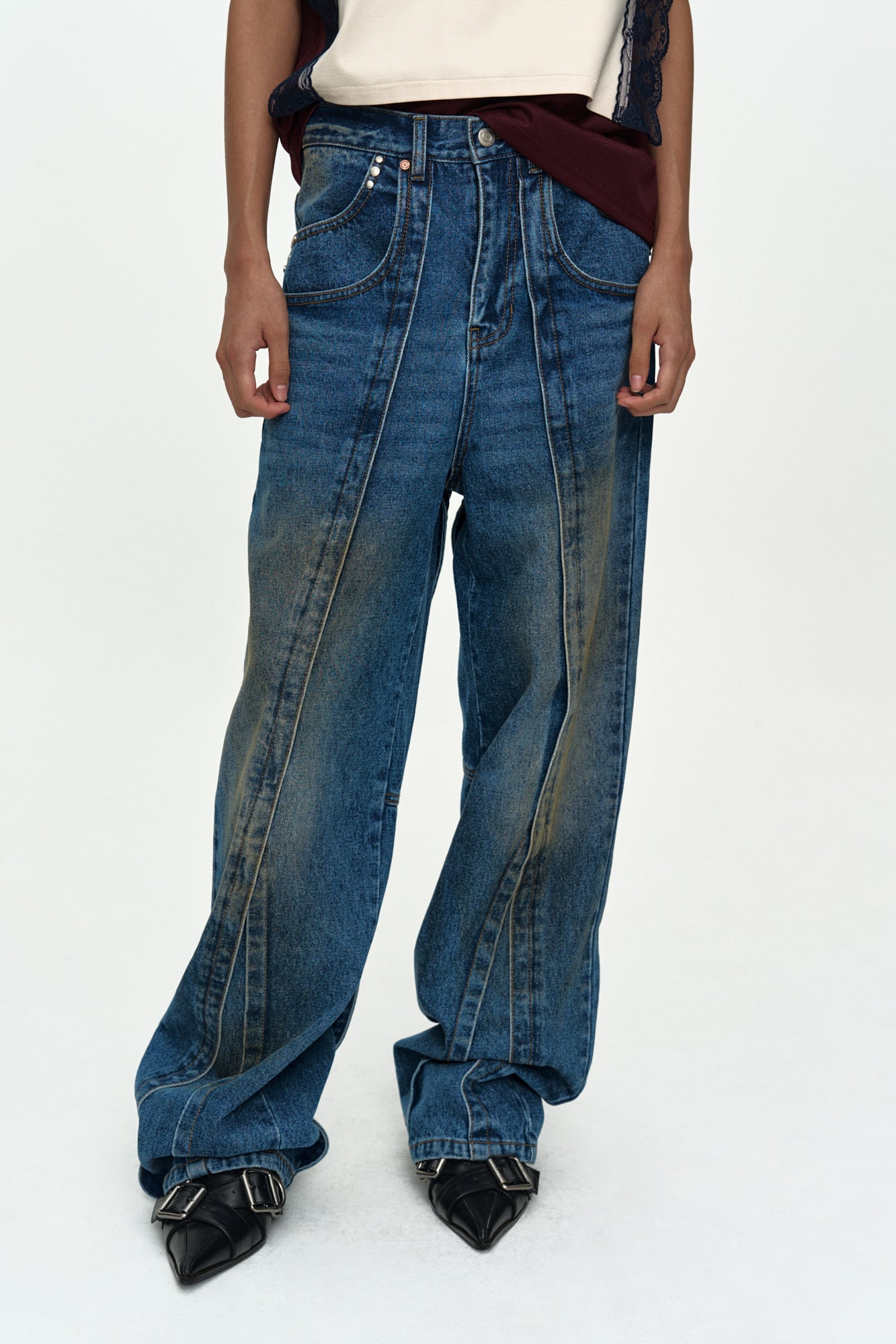 Andersson Bell - Unisex Layered Wide-Leg Jeans (Blue) product image 14 | TRAB K-Fashion Australia