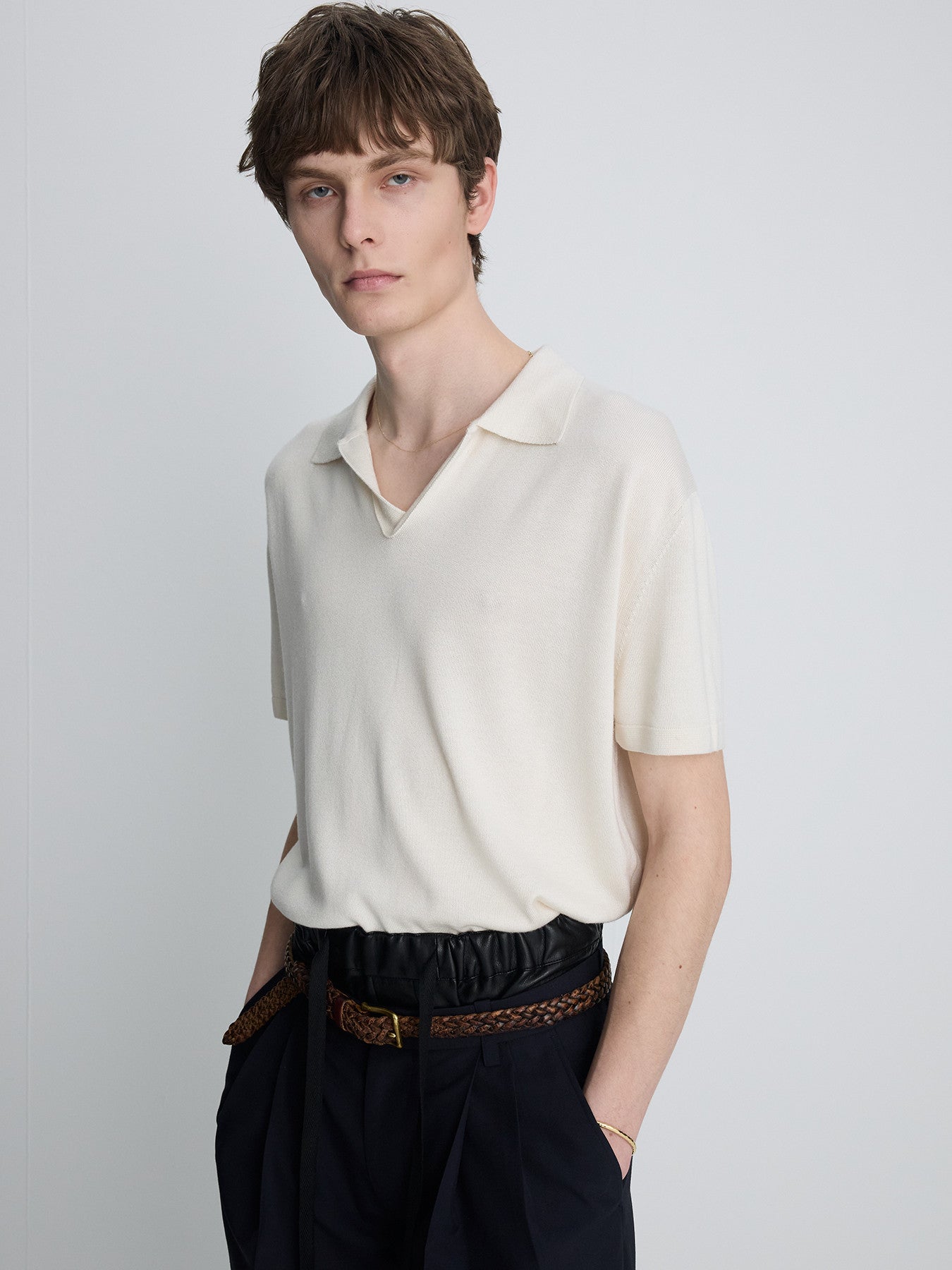 Tonywack - Silk Cashmere Open Collar Knit (Ecru) product image 1 | TRAB K-Fashion Australia