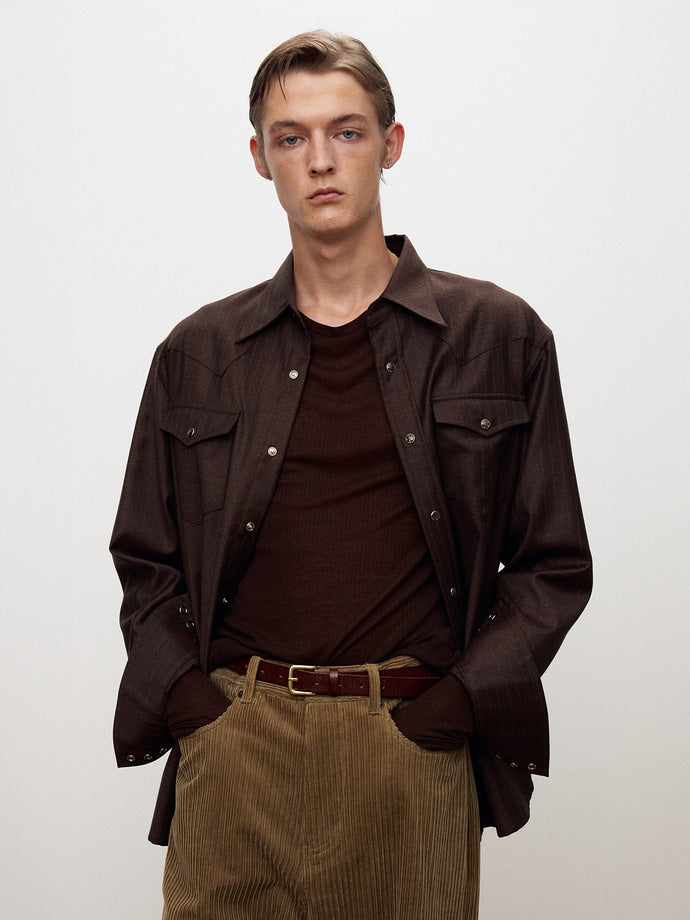 Tonywack - Striped Wool Western Shirt (Sepia Brown) product image 6 | TRAB K-Fashion Australia