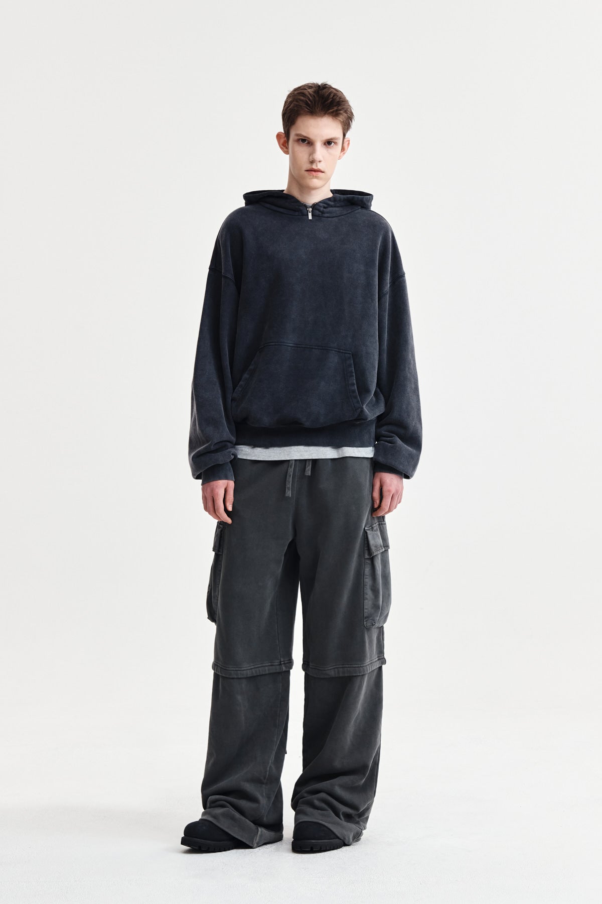 Matin Kim - Zipper Point Washed Hoody (Charcoal) product image 9 | TRAB K-Fashion Australia