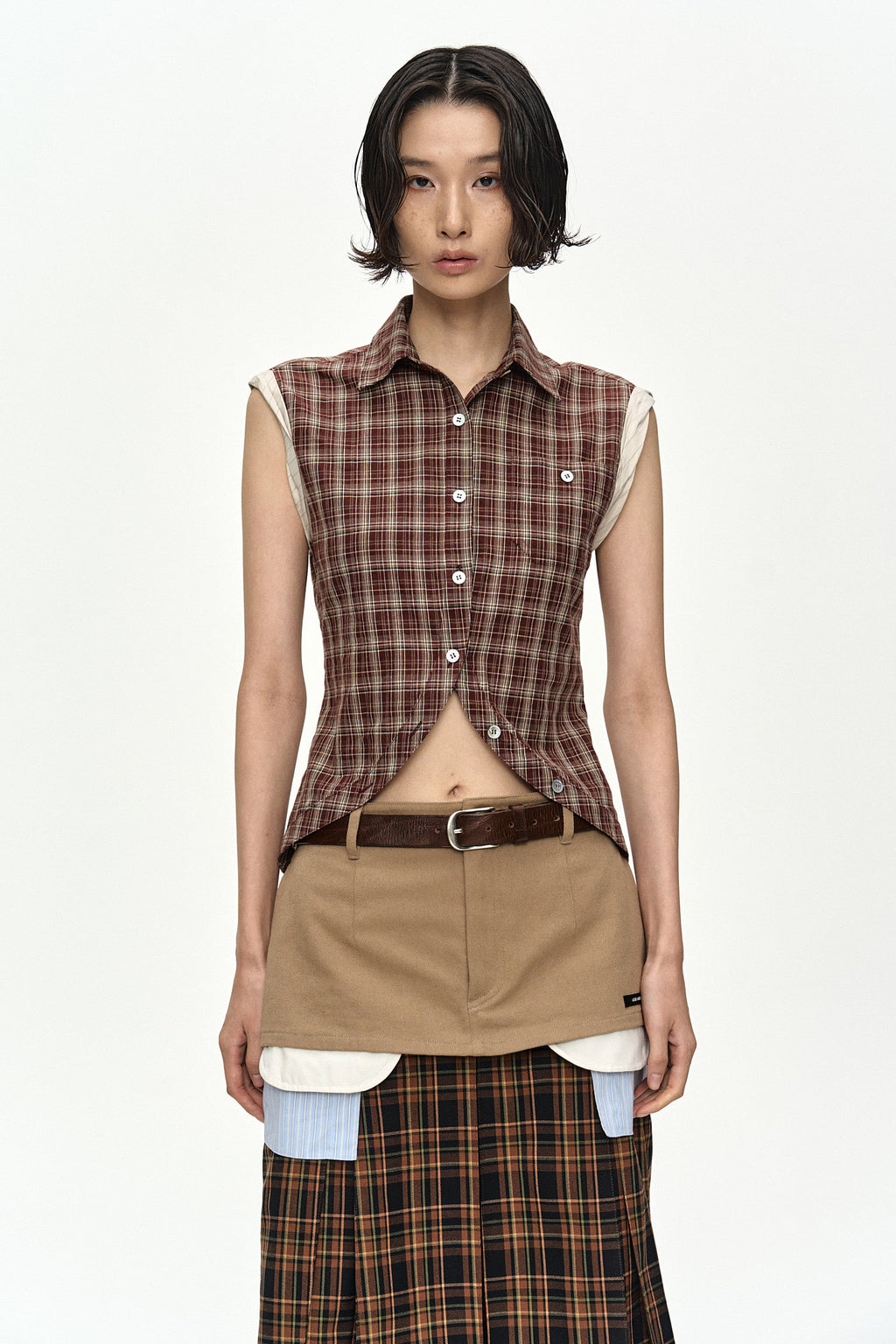 Andersson Bell - [Pre-Order – Ships June 8] Check Sleeveless Shirt (Brown) product image 5 | TRAB K-Fashion Australia