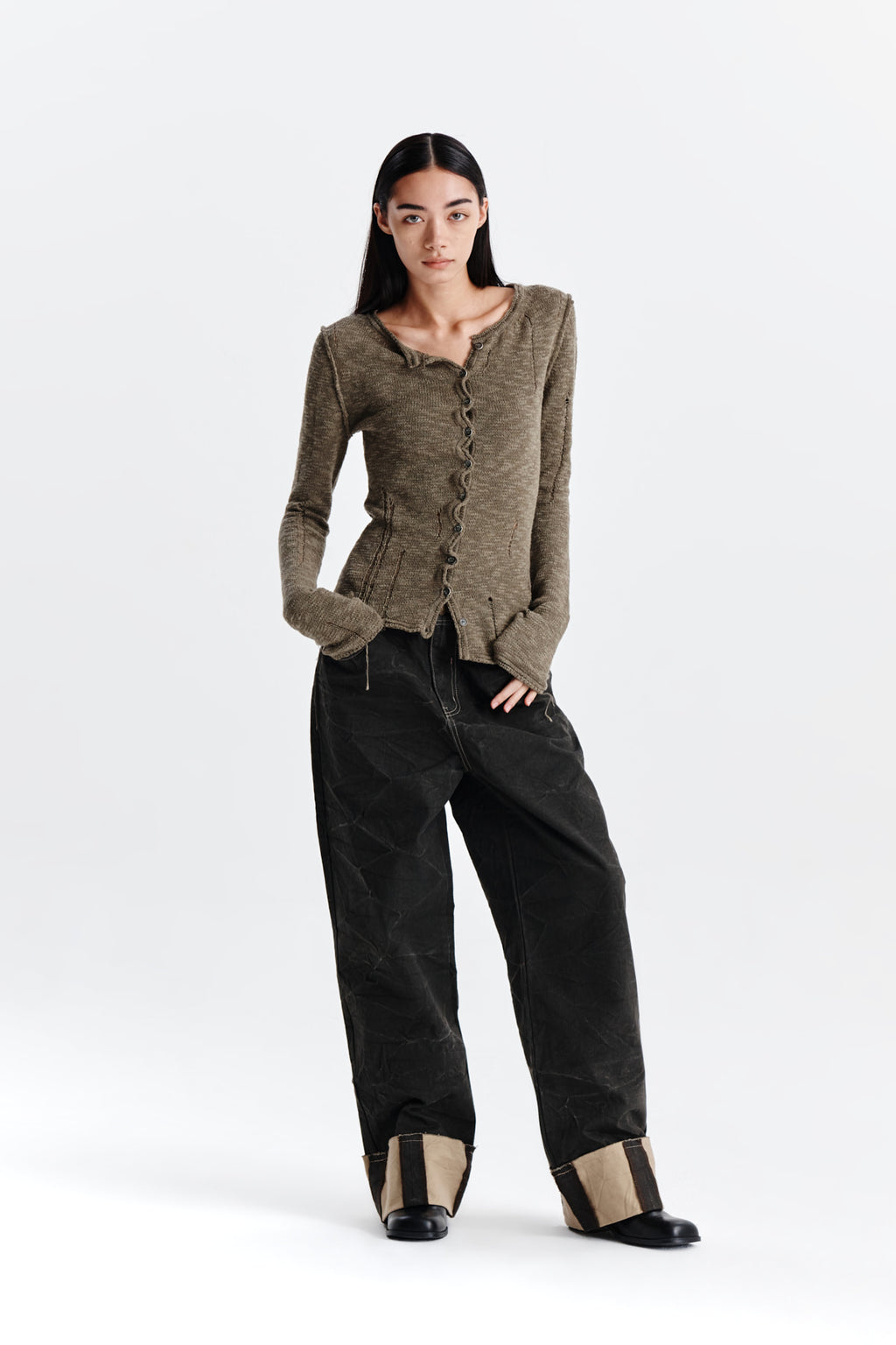 Matin Kim - Pigment Washed Denim Pants (Khaki Brown) product image 8 | TRAB K-Fashion Australia