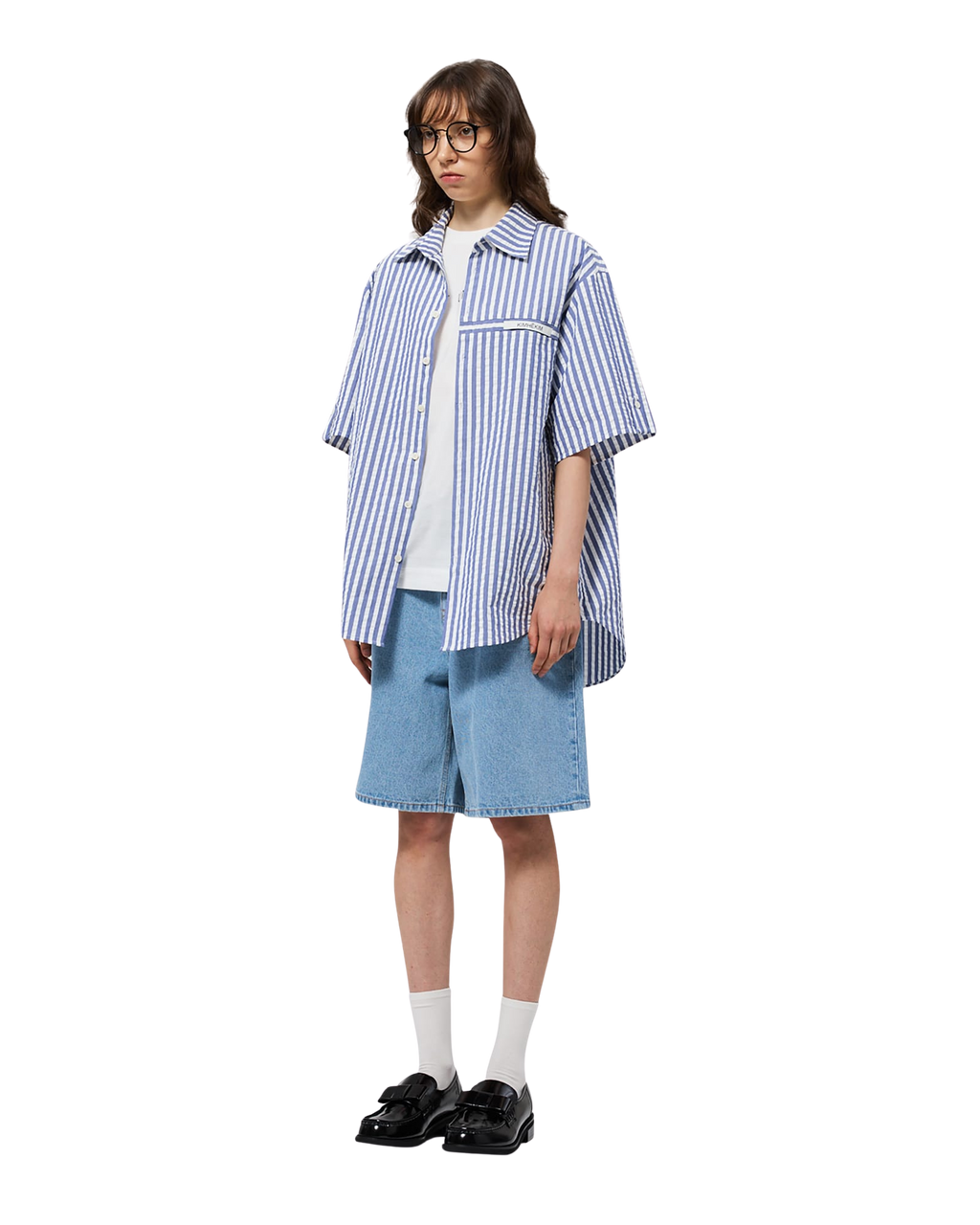 Kimhe Kim - Stripped Label Short Sleeves Shirt (Blue) product image 2 | TRAB K-Fashion Australia