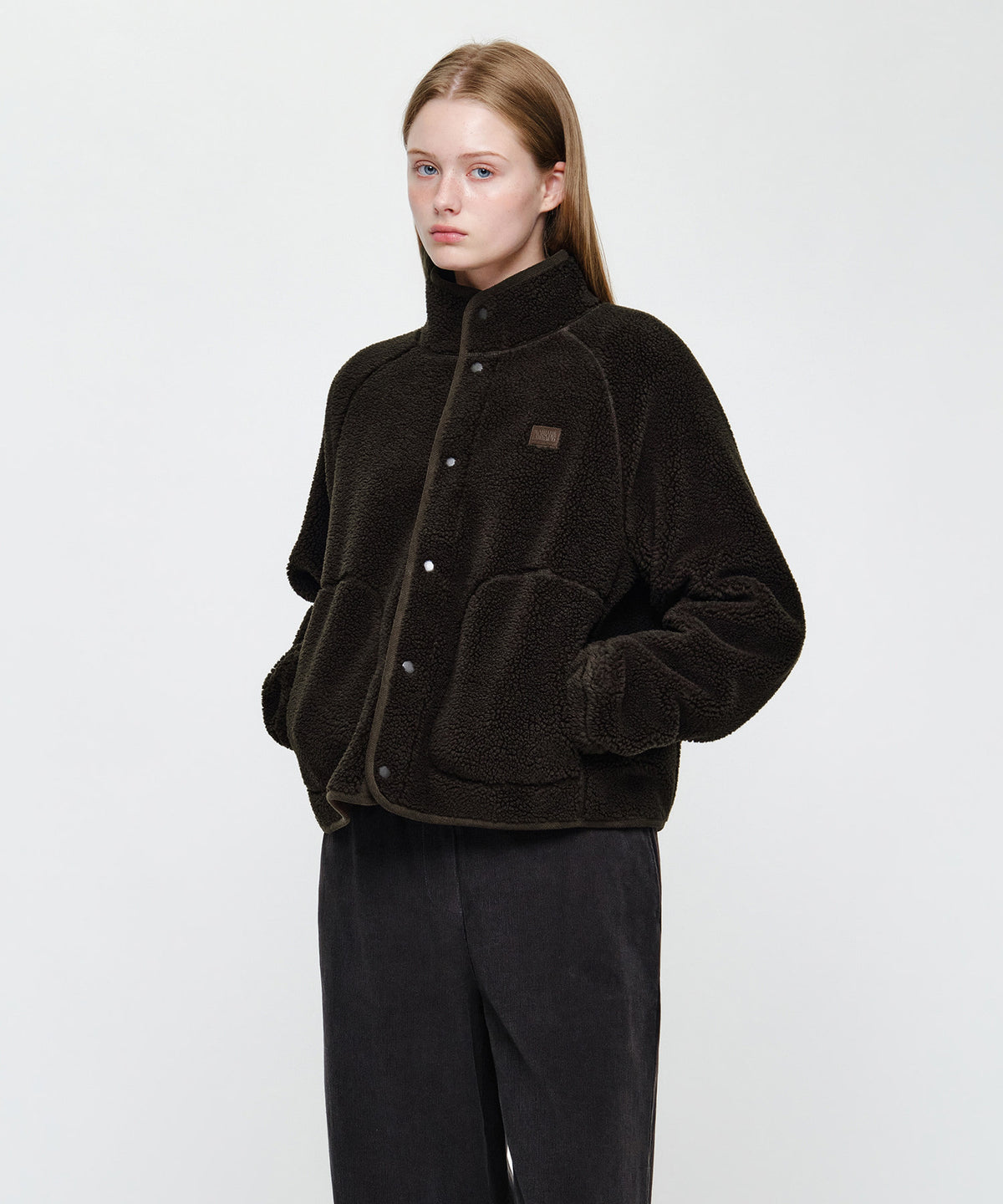 Marithe & Francois Girbaud - High Neck Fleece Jacket (Dark Brown) product image 2 | TRAB K-Fashion Australia