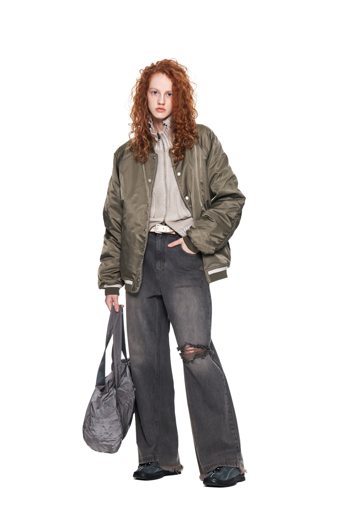 Matin Kim - Raglan Stitch Varsity Jumper (Khaki) product image 9 | TRAB K-Fashion Australia