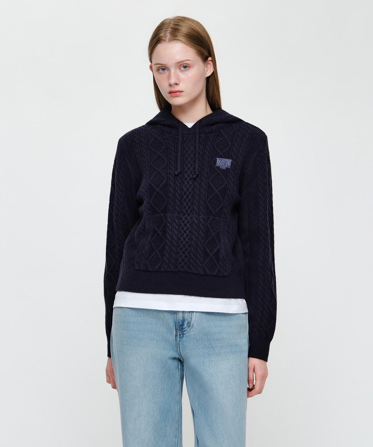 Marithe & Francois Girbaud - Micro Classic Logo Cable Hooded Knit (Navy) product image 1 | TRAB K-Fashion Australia