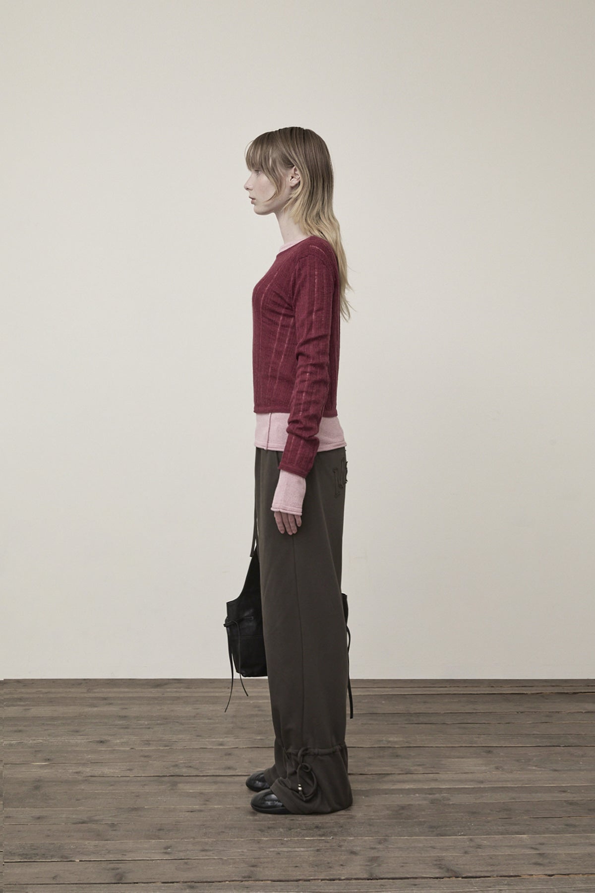Matin Kim - Diagonal Texture Knit Top (Burgundy) product image 6 | TRAB K-Fashion Australia