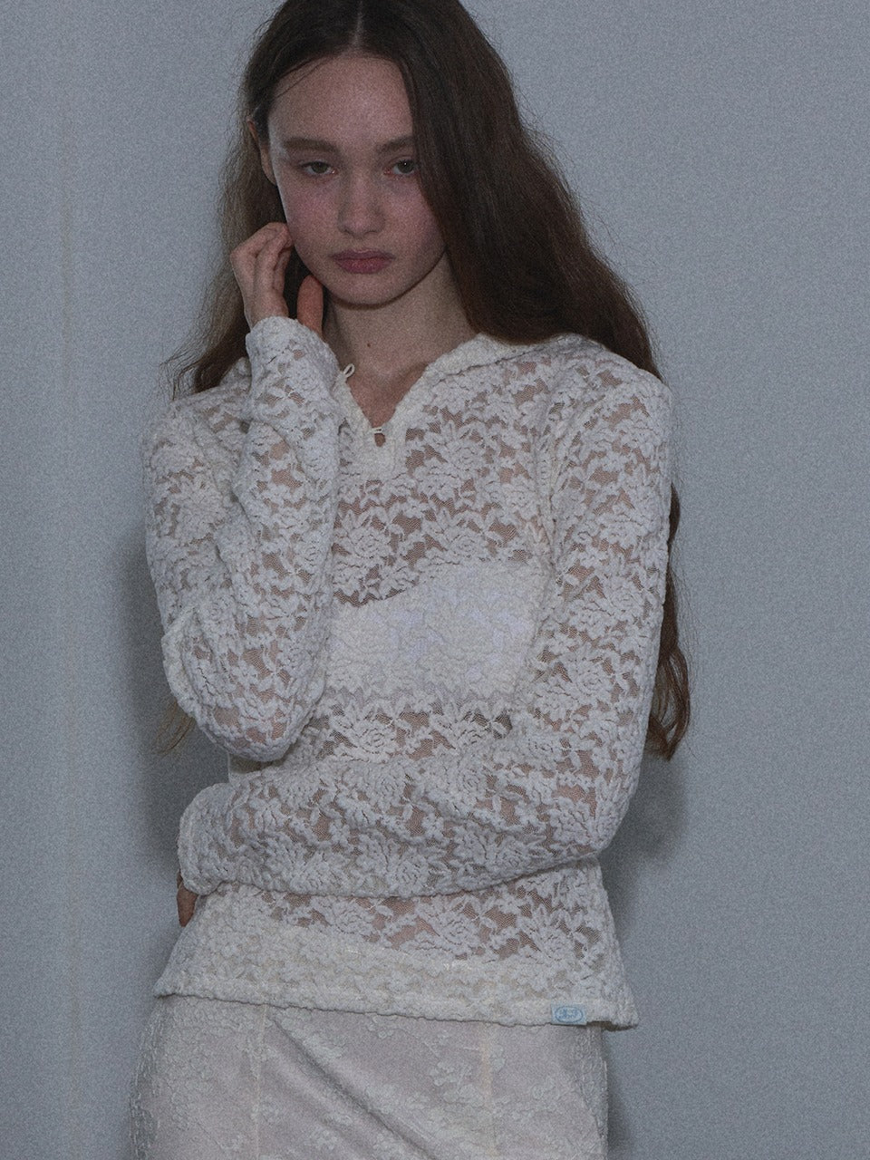 Margarin Fingers - Rose Lace Hooded T-Shirt (Cream) product image 1 | TRAB K-Fashion Australia