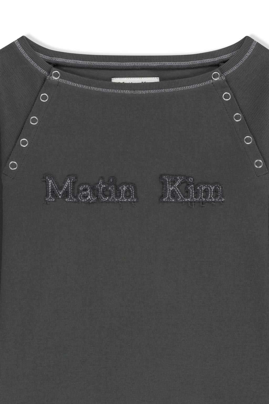 Matin Kim - Logo Applique Button Detail Raglan Top (Charcoal) product image 3 | TRAB K-Fashion Australia