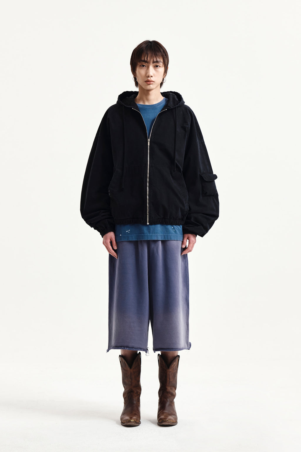 Matin Kim - Vintage Washed Back Logo Bermuda Sweatpants (Smoke Blue) product image 11 | TRAB K-Fashion Australia