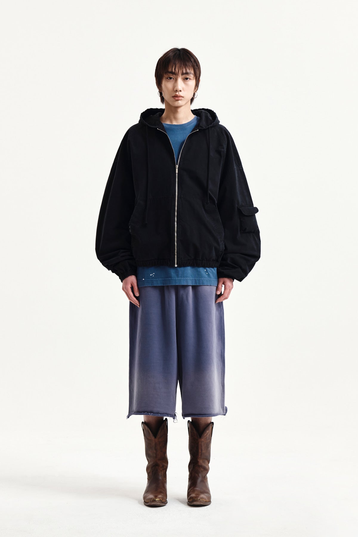 Matin Kim - Vintage Washed Back Logo Bermuda Sweatpants (Smoke Blue) product image 11 | TRAB K-Fashion Australia