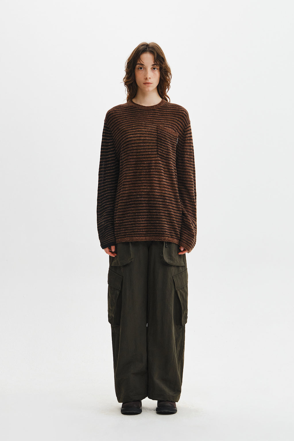 Matin Kim - Multi Stripe Alpaca Blended Knit Pullover (Brown) product image 7 | TRAB K-Fashion Australia