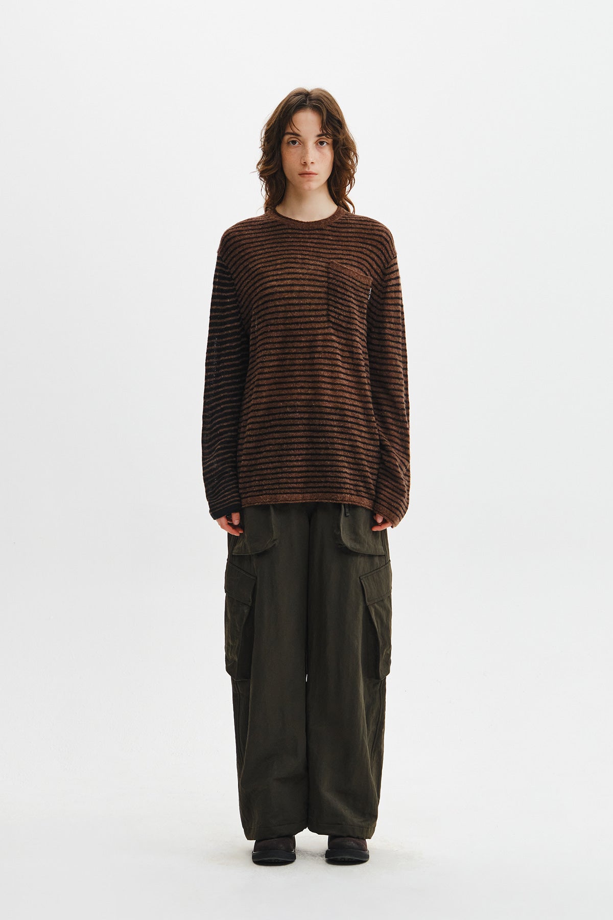 Matin Kim - Multi Stripe Alpaca Blended Knit Pullover (Brown) product image 7 | TRAB K-Fashion Australia