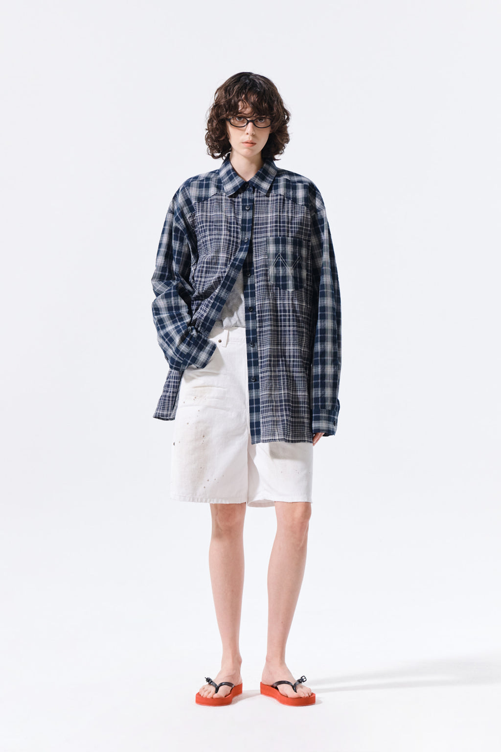 Matin Kim - Mixed Check Over Fit Shirt (Navy) product image 11 | TRAB K-Fashion Australia