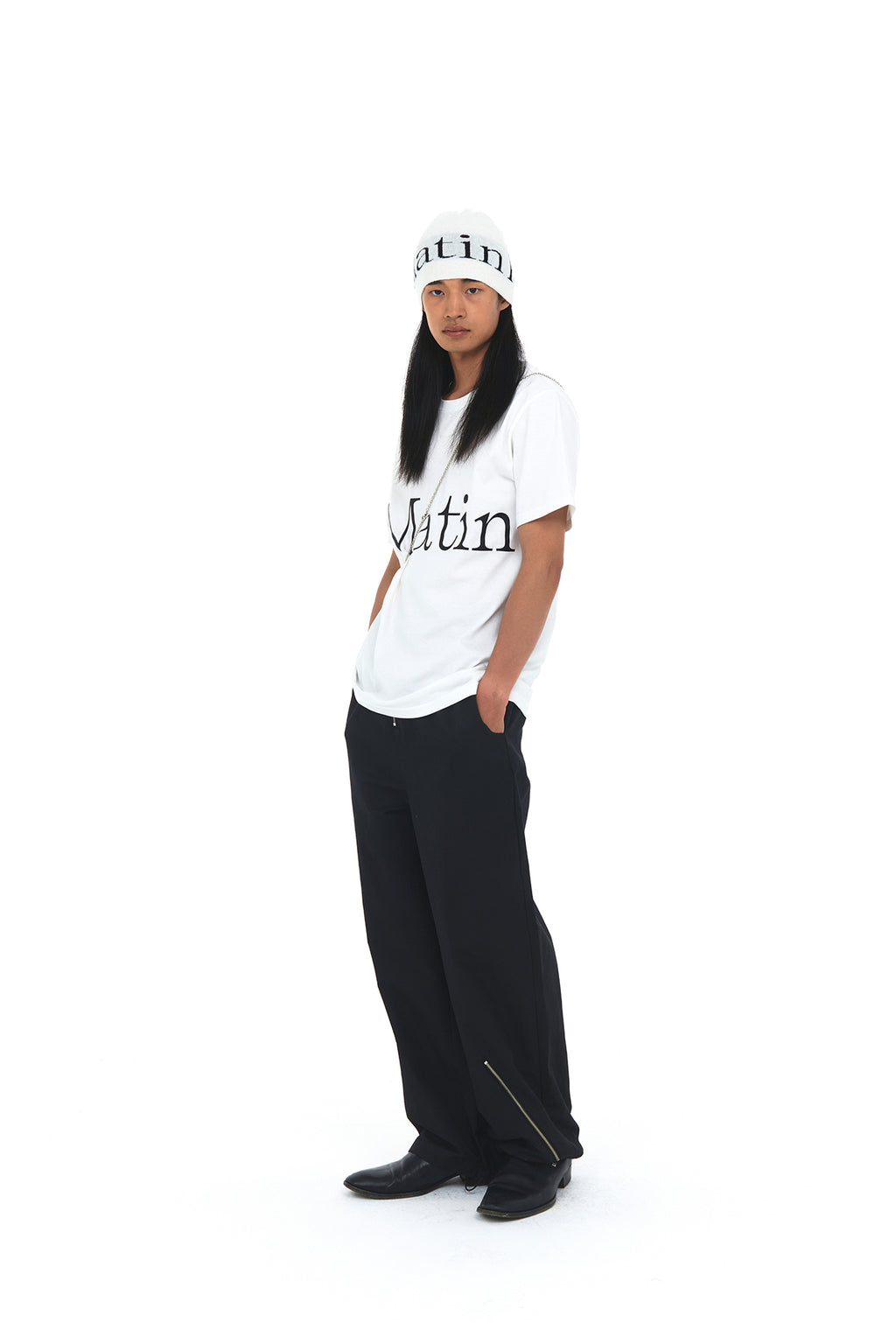 Matin Kim - Logo Jacquard Short Beanie (White) product image 8 | TRAB K-Fashion Australia