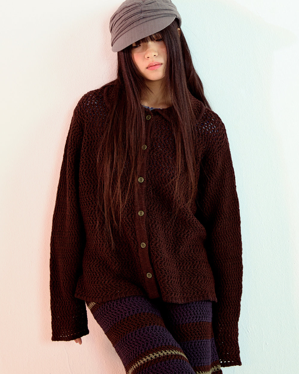 Coyseio - Net Knit Cardigan (Brown) product image 4 | TRAB K-Fashion Australia