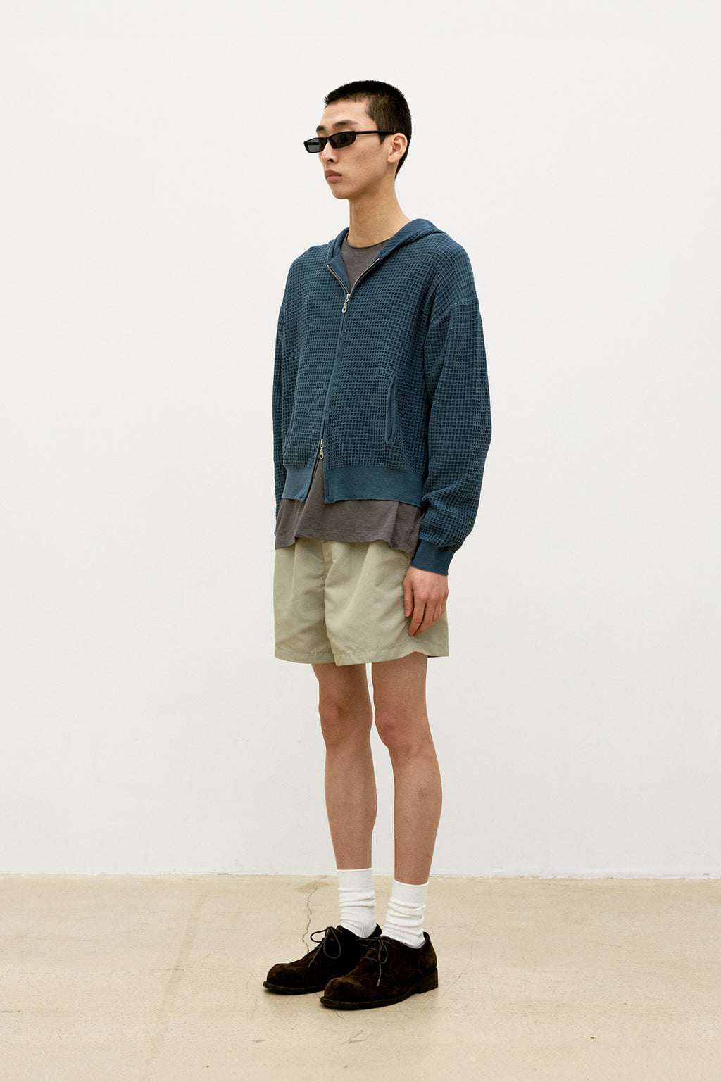 Coor - Waffle Cotton Color Dyed Hoodie Zip-Up (Washed Navy) product image 3 | TRAB K-Fashion Australia