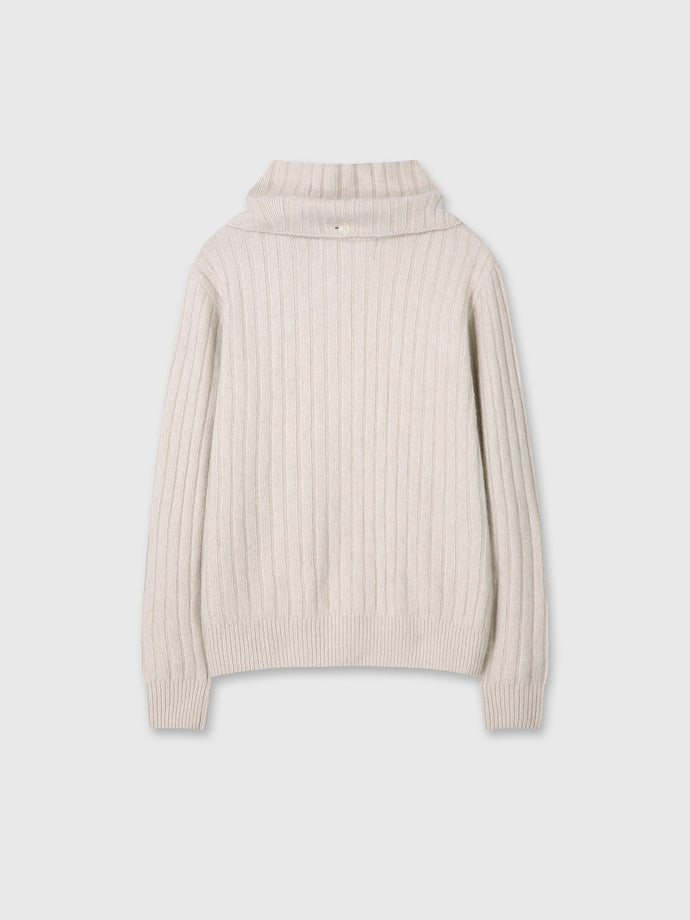 Tonywack - Superfine Merino Wool Tube Scarf Attaced Ribbed Sweater (Ecru) product image 13 | TRAB K-Fashion Australia