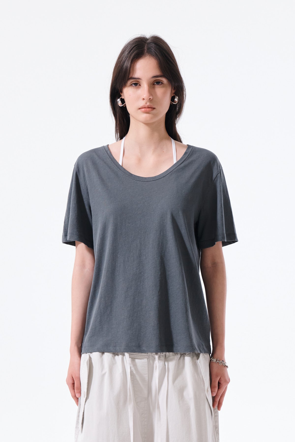 Matin Kim - Label Point U Neck Top (Charcoal) product image 11 | TRAB K-Fashion Australia