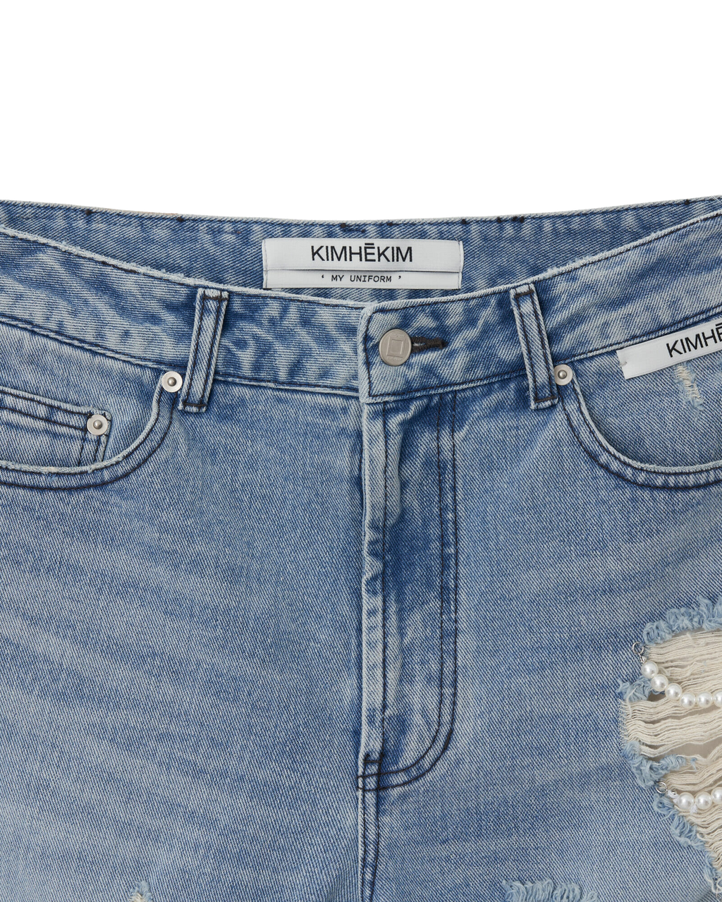 Kimhe Kim - Pearl Embellished Destroyed Jeans (Sky Blue) product image 10 | TRAB K-Fashion Australia