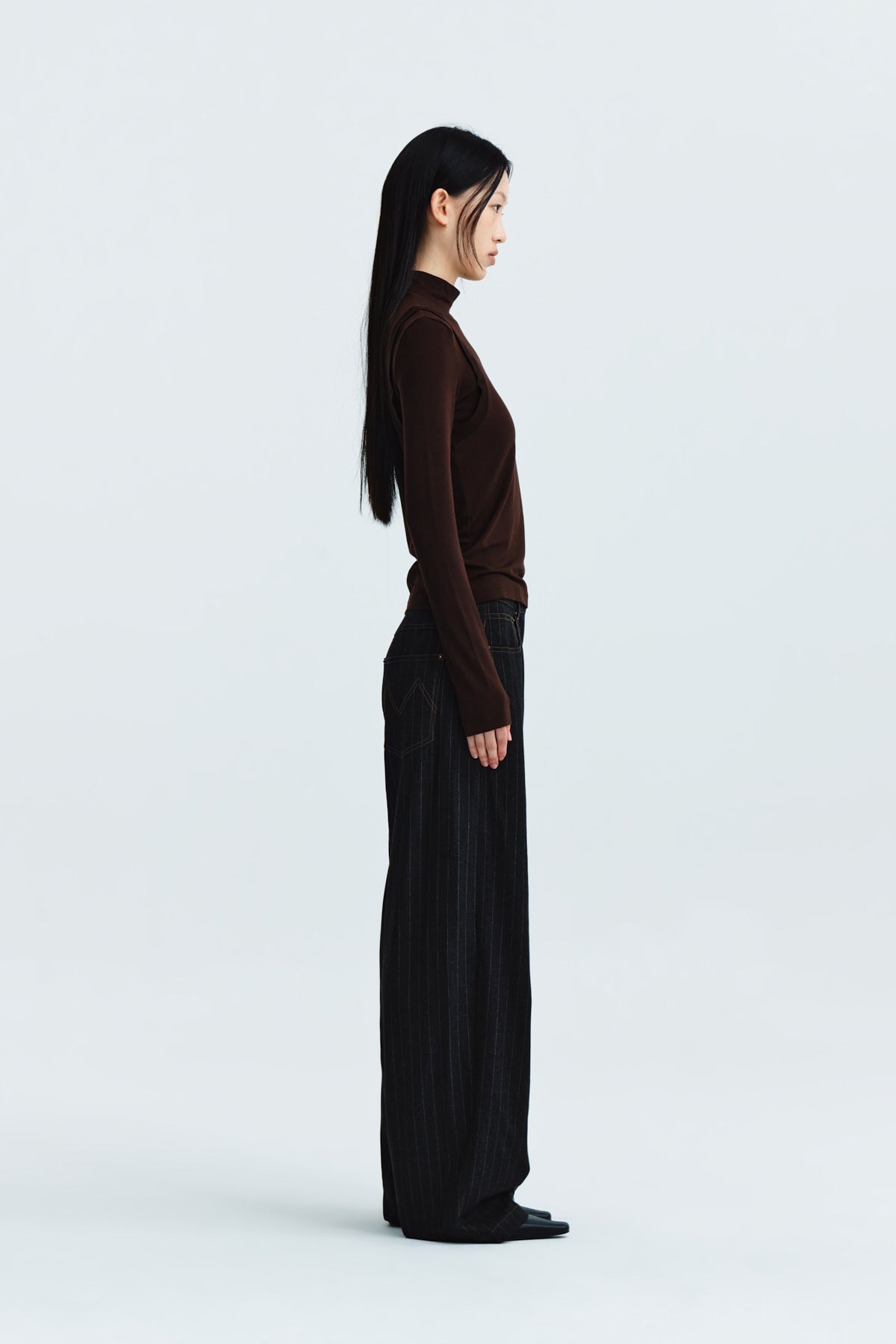 Matin Kim - Rib Layered Half Neck Long Sleeve Top (Brown) product image 7 | TRAB K-Fashion Australia