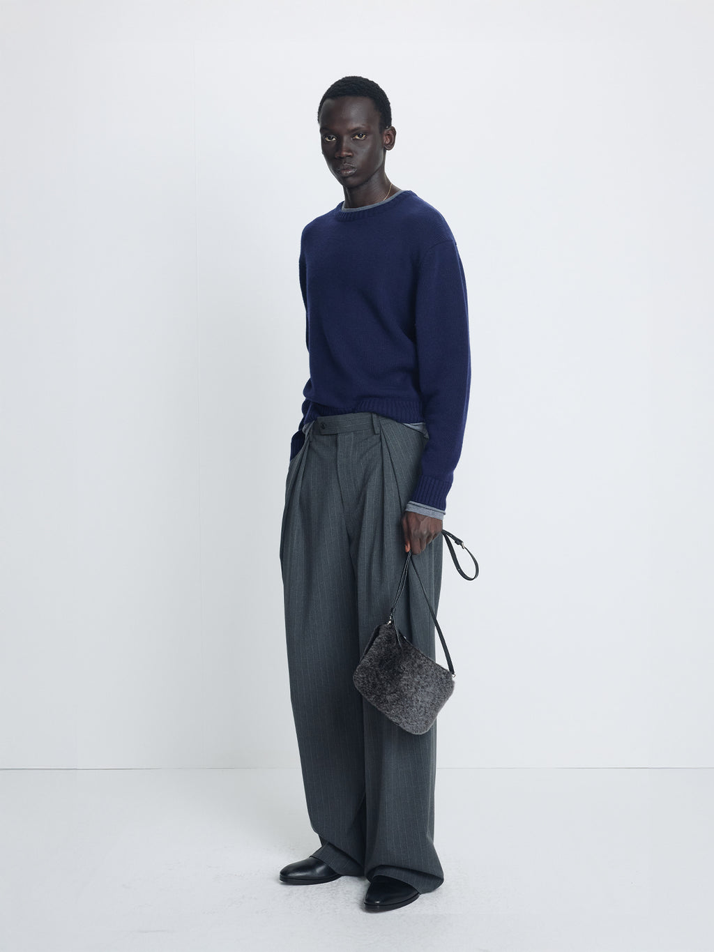 Tonywack - Cross Tuck Wide Trousers (Grey Pinstripe) product image 1 | TRAB K-Fashion Australia