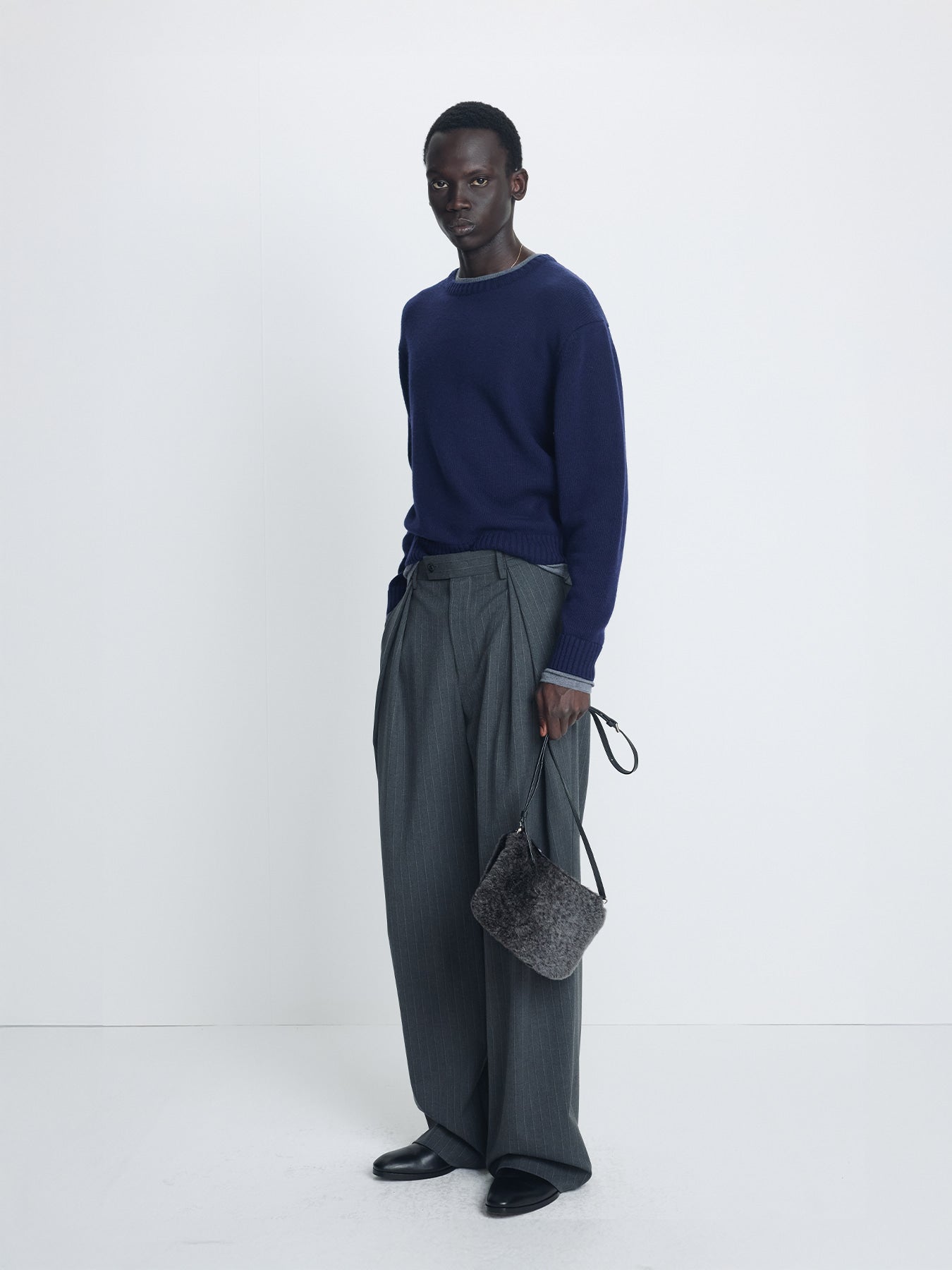 Tonywack - Cross Tuck Wide Trousers (Grey Pinstripe) product image 1 | TRAB K-Fashion Australia