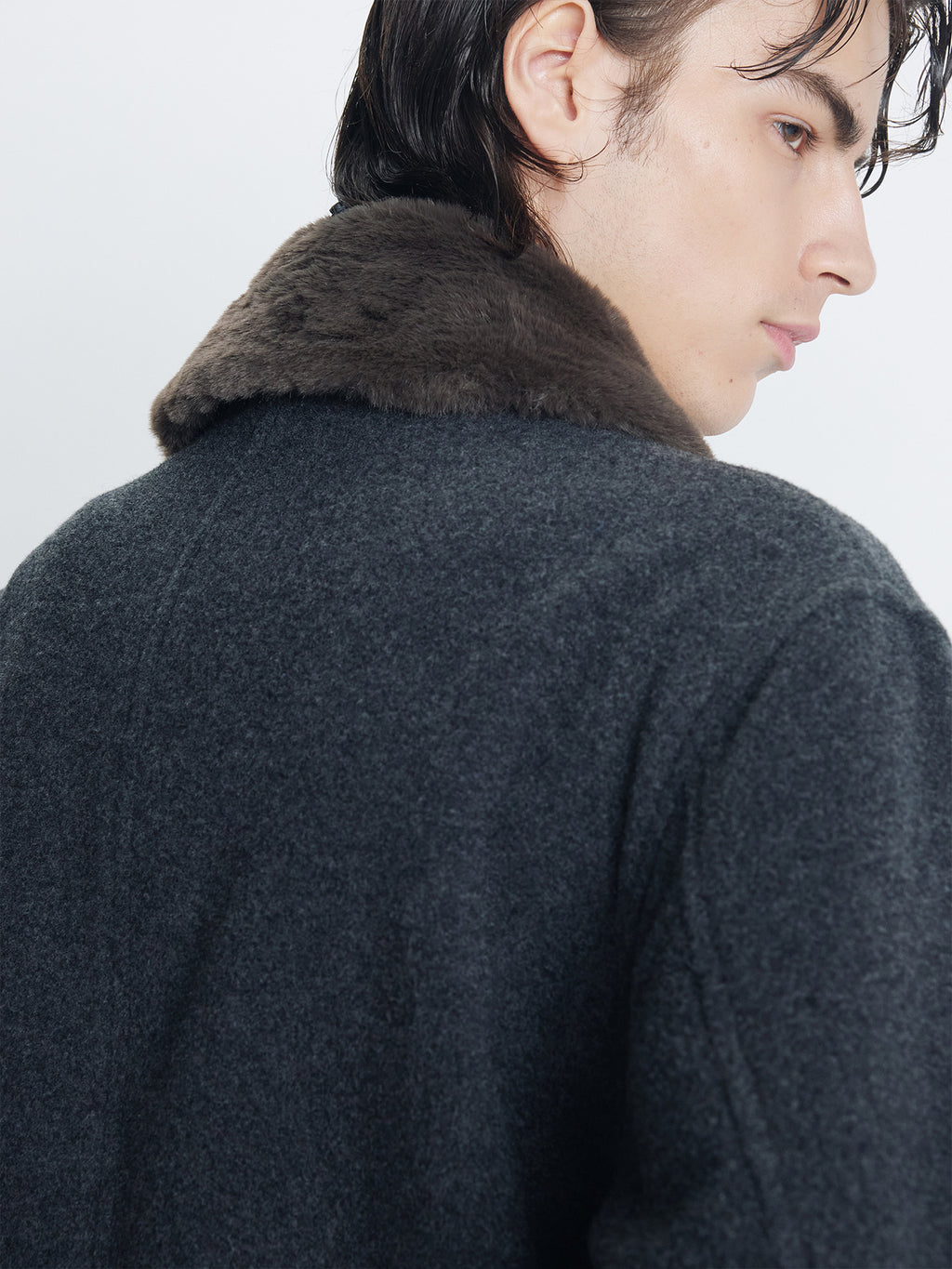 Tonywack - Brushed Wool Flannel Shearling Blouson (Charcoal Anthracite) product image 5 | TRAB K-Fashion Australia