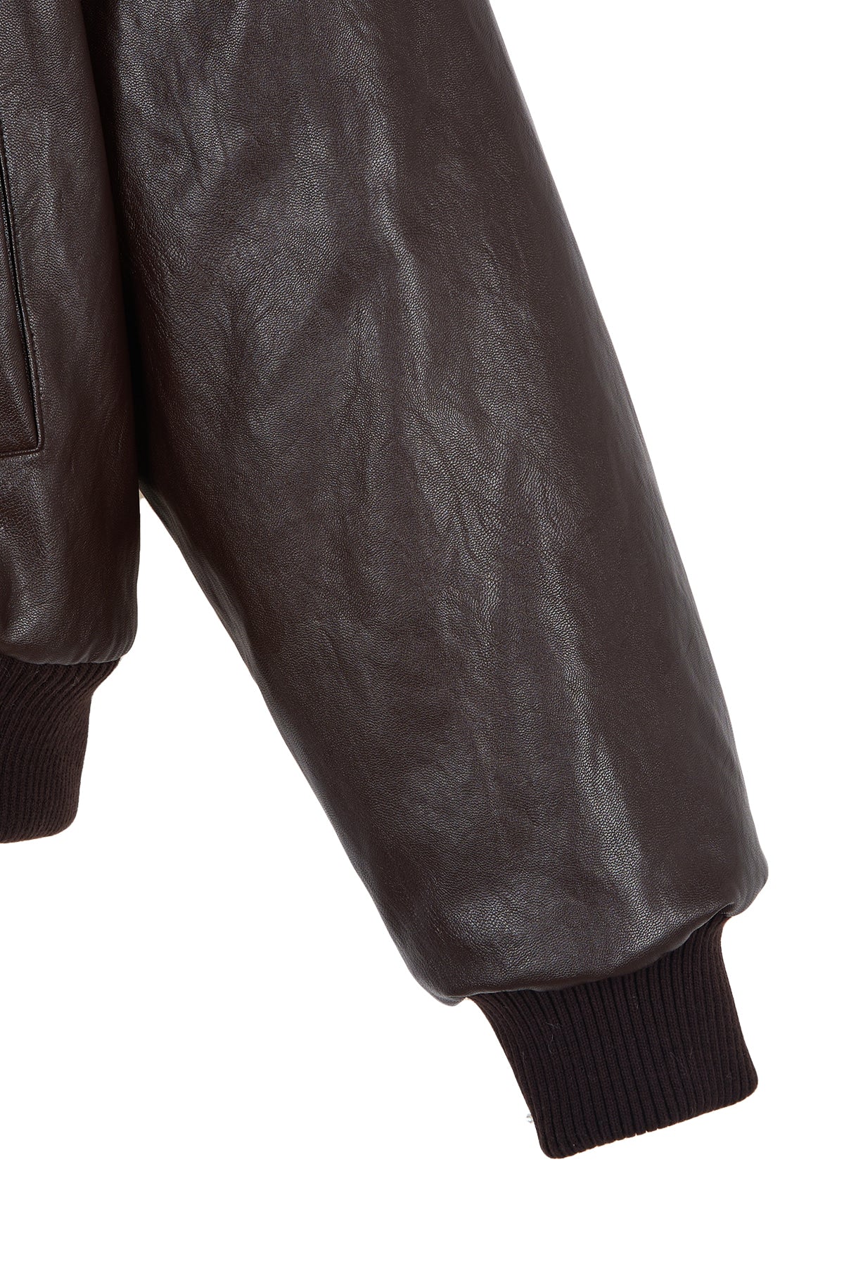 Matin Kim - Faux Leather Zip Up Hoody (Brown) product image 5 | TRAB K-Fashion Australia