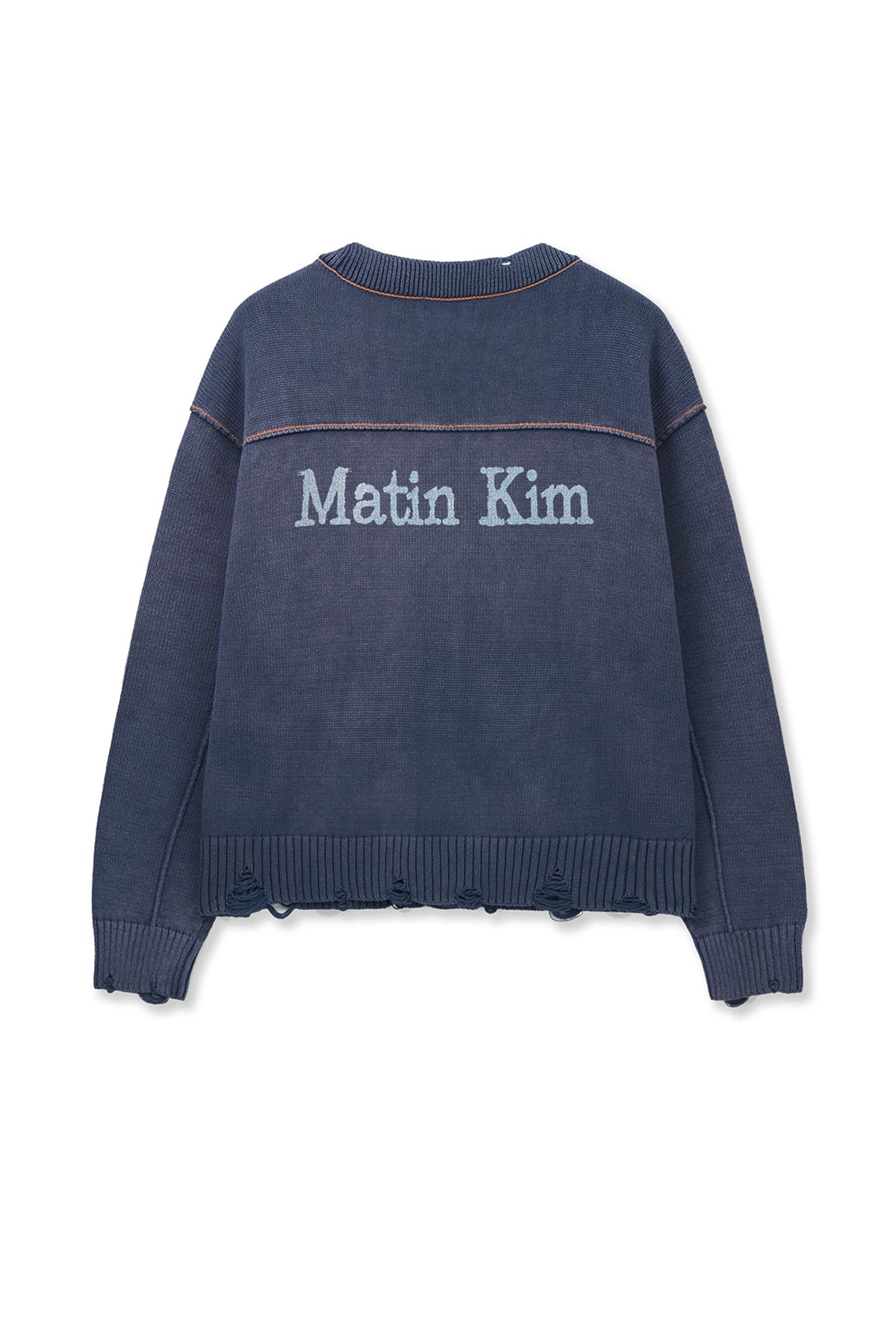 Matin Kim - Back Logo Line Point Knit Cardigan (Smoke Blue) product image 2 | TRAB K-Fashion Australia