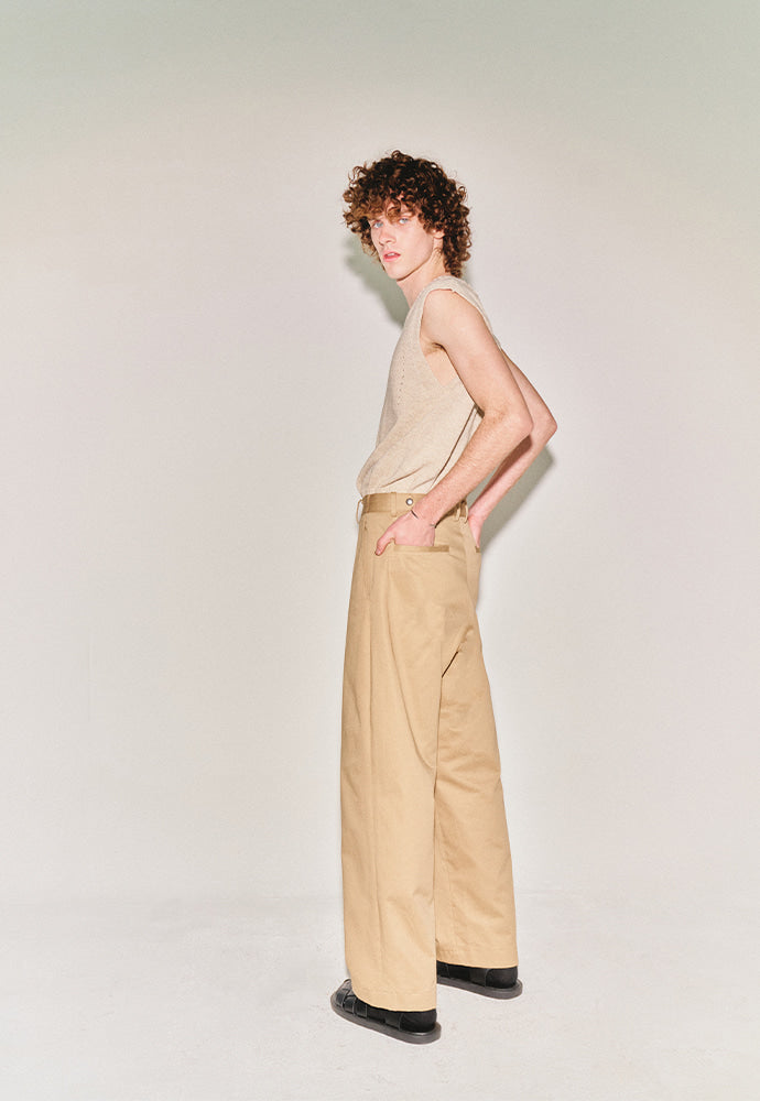 Tonywack - High-Twist Cotton No Tuck Wide Trousers (Beige) product image 3 | TRAB K-Fashion Australia