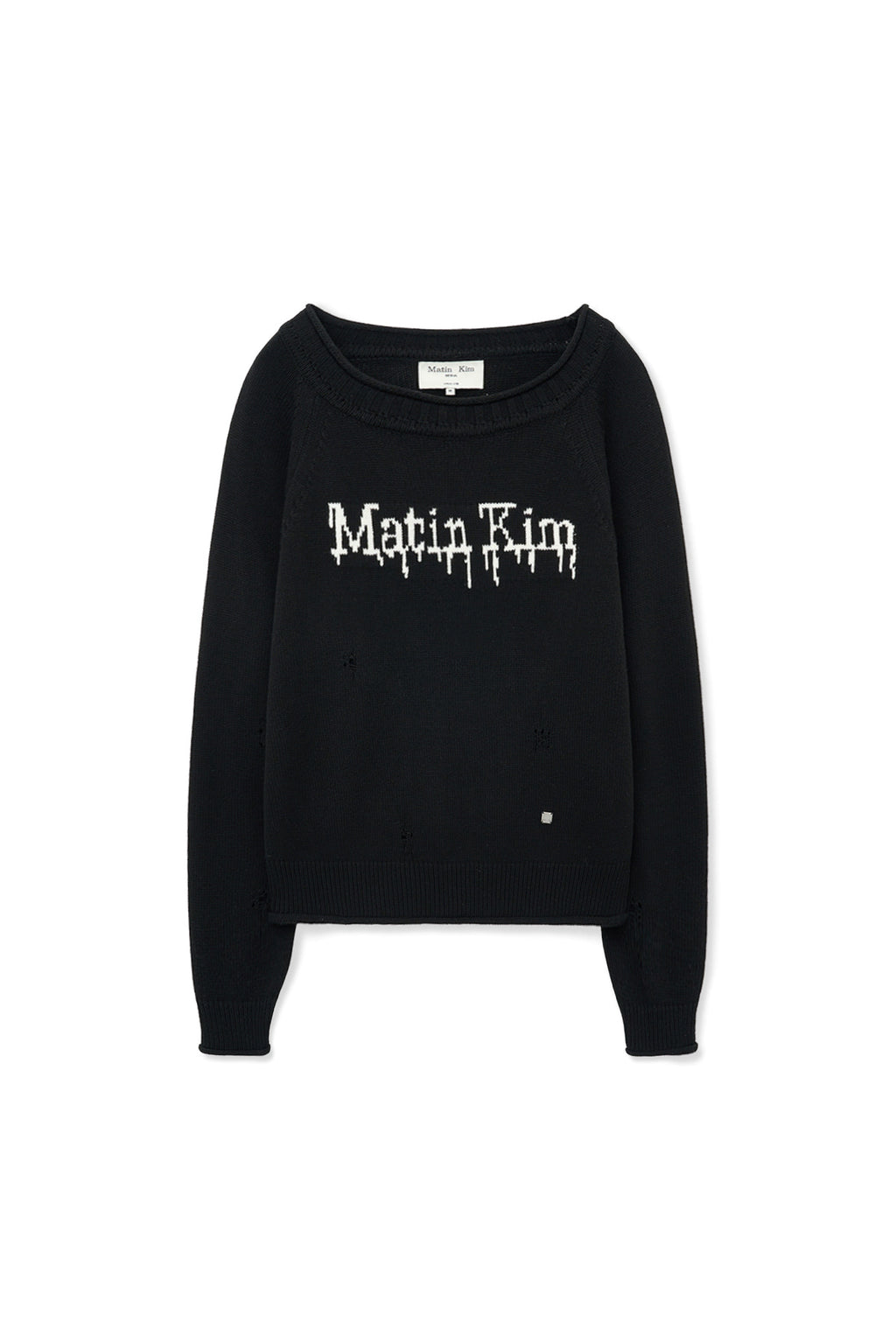 Matin Kim - Two Way Off Shoulder Damage Pullover (Black) product image 1 | TRAB K-Fashion Australia