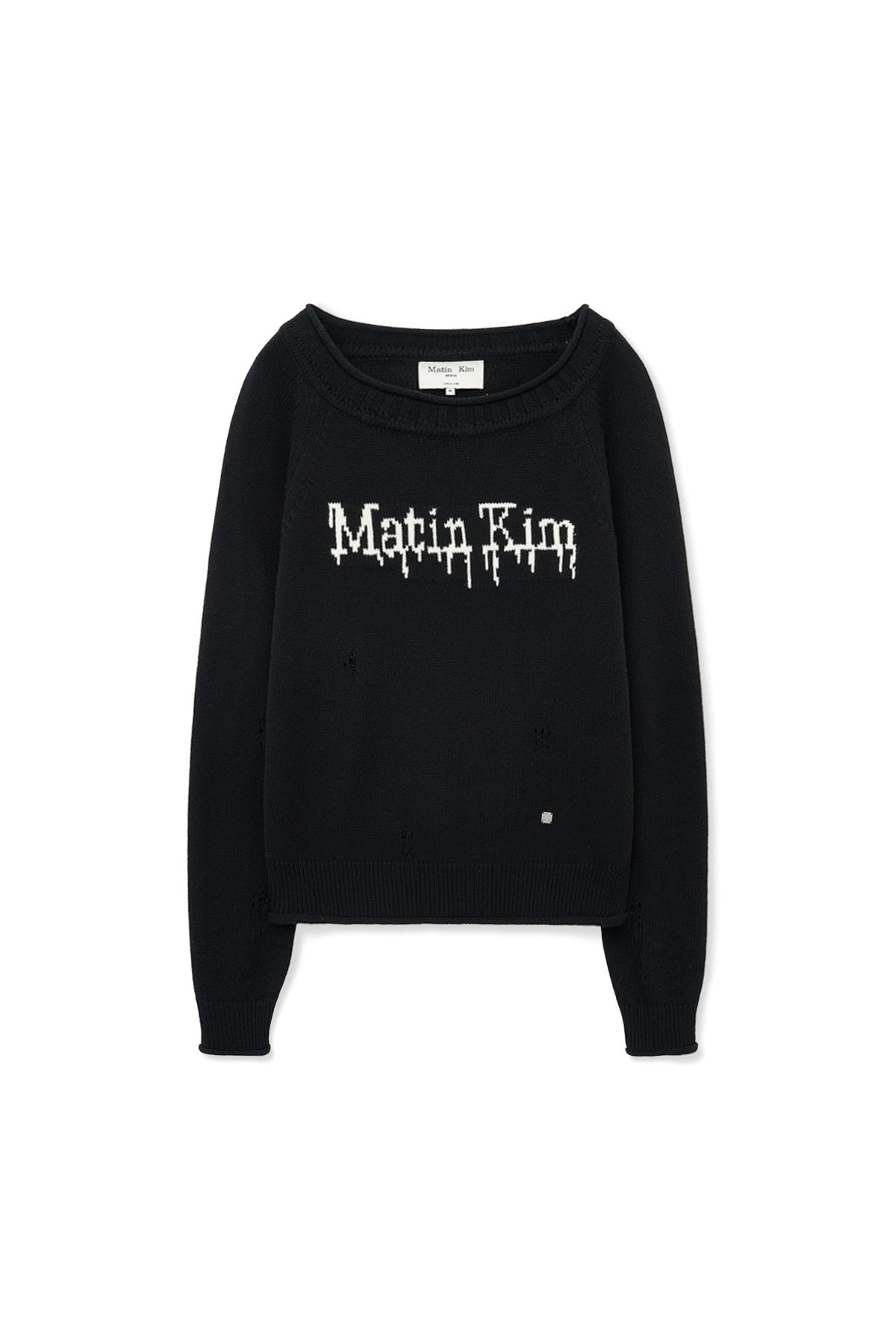 Matin Kim - Two Way Off Shoulder Damage Pullover (Black) product image 1 | TRAB K-Fashion Australia