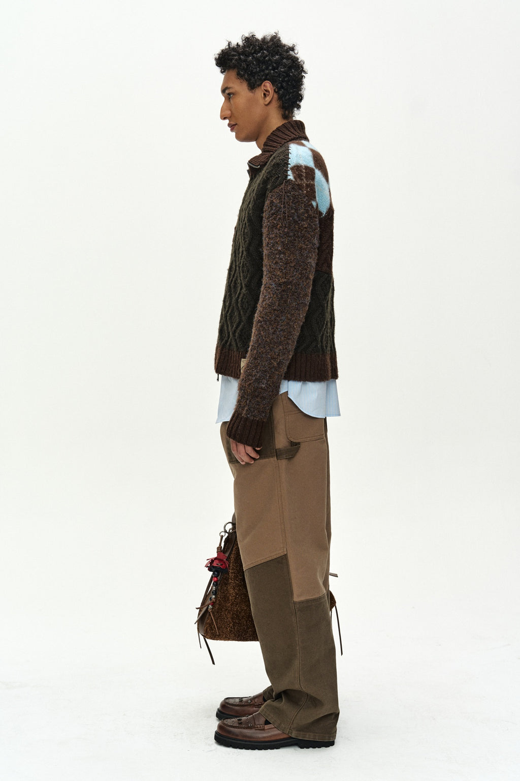 Andersson Bell - Patchwork Zip-Up Sweater (Brown/Khaki) product image 3 | TRAB K-Fashion Australia