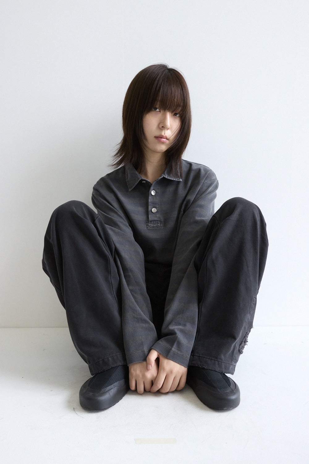 Hatchingroom - VTG Stripe Polo Tee Dyed (Grey) product image 4 | TRAB K-Fashion Australia