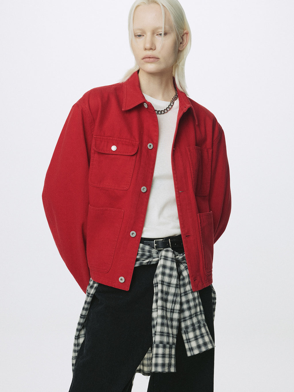 Tonywack - Slub Cotton Cropped Work Jacket (Red) product image 3 | TRAB K-Fashion Australia