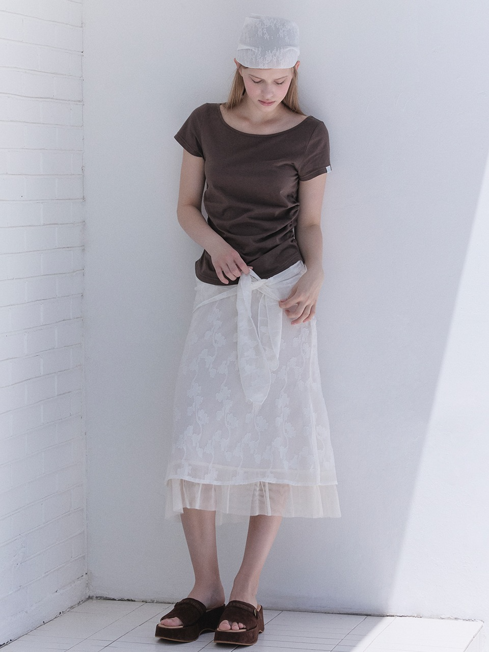 Margarin Fingers - Ribbon Detail Mermaid Skirt (Cream) product image 1 | TRAB K-Fashion Australia