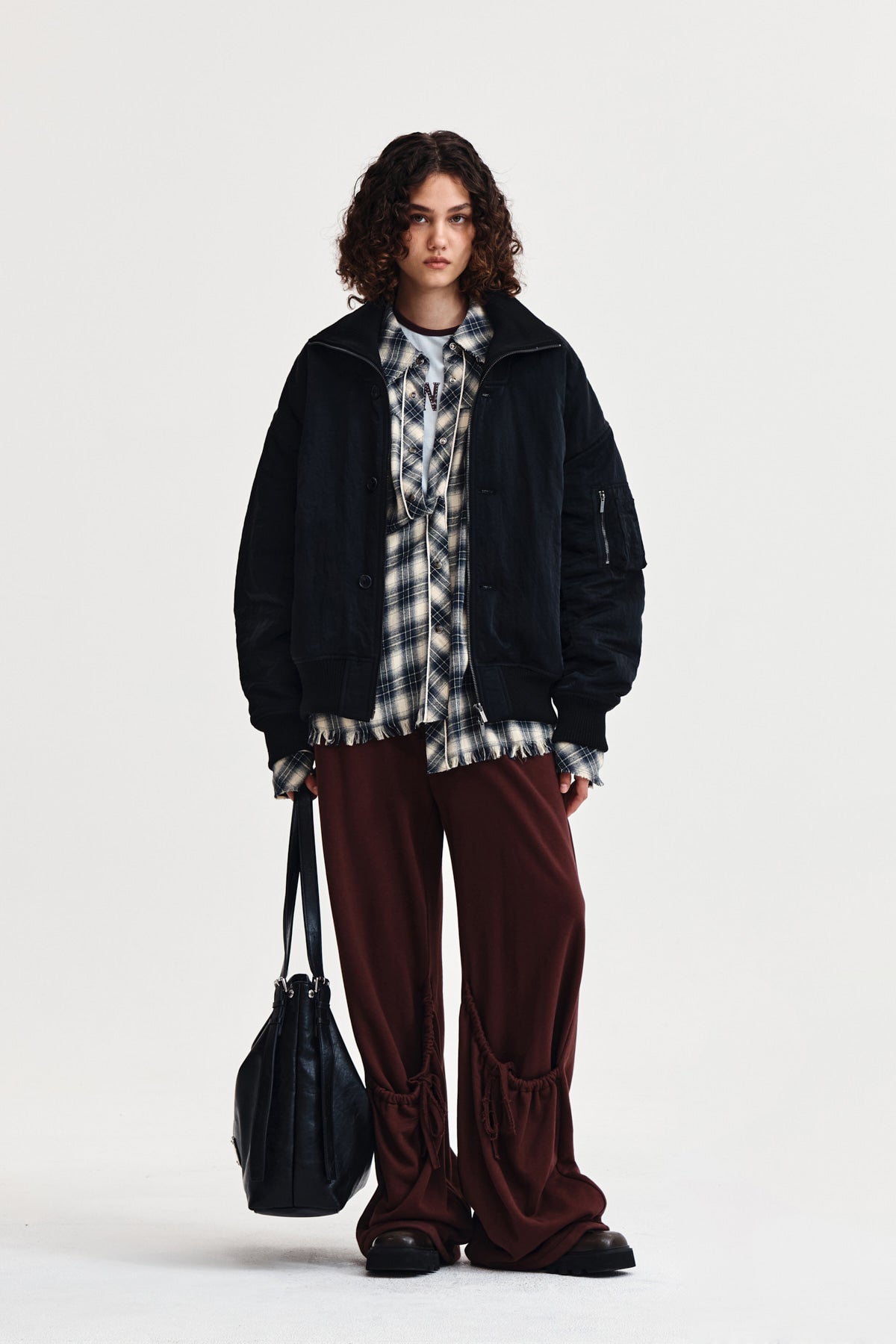 Matin Kim - High Neck Button Point Zip Up Jumper (Black) product image 8 | TRAB K-Fashion Australia