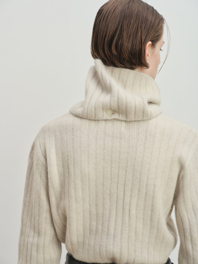Tonywack - Superfine Merino Wool Tube Scarf Attaced Ribbed Sweater (Ecru) product image 8 | TRAB K-Fashion Australia